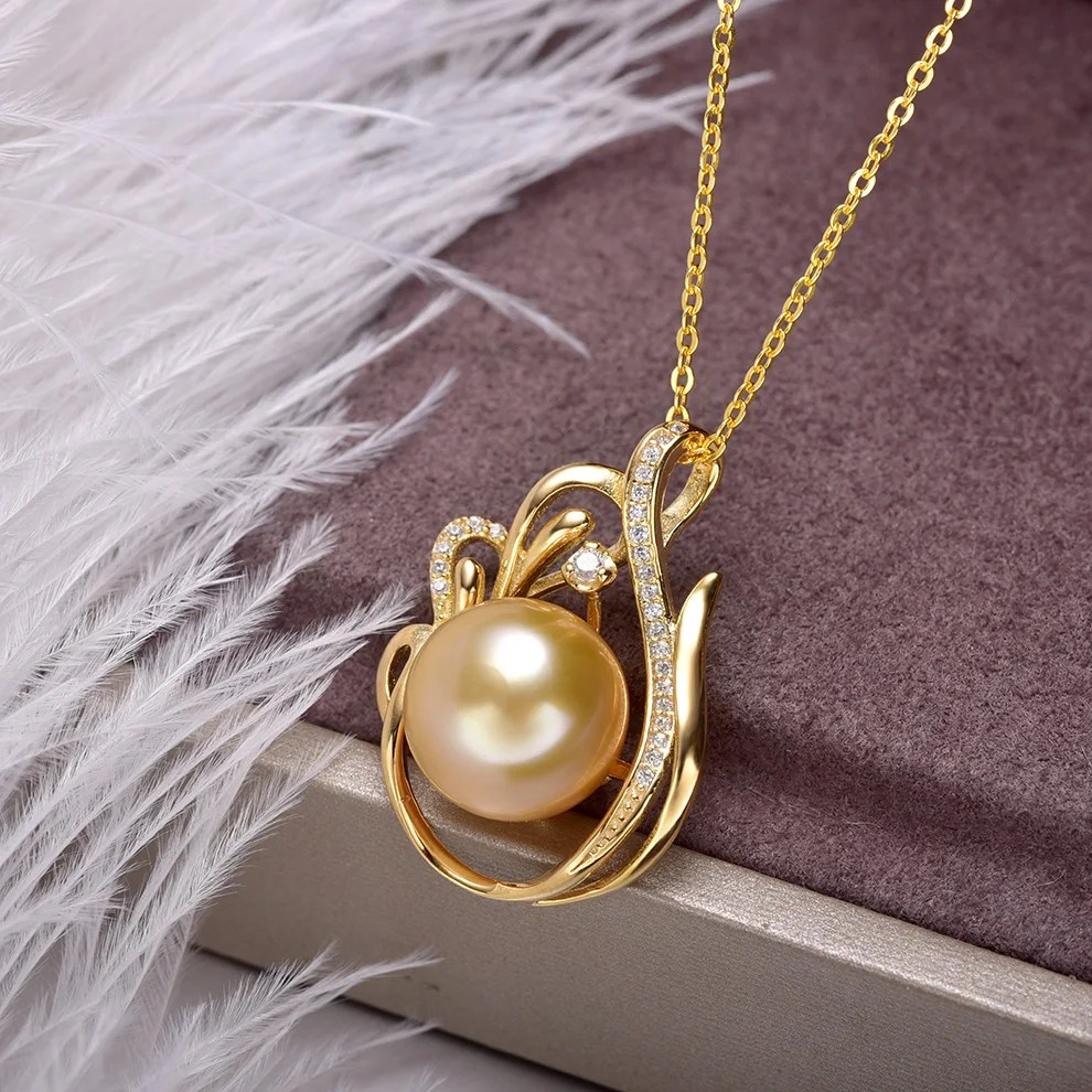 11-12mm 925 Silver Saltwater Gold Pearl Pendant - Which Mark