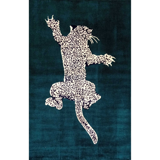 Hand Knotted Climbing Leopard Carpet Blue - Which Mark