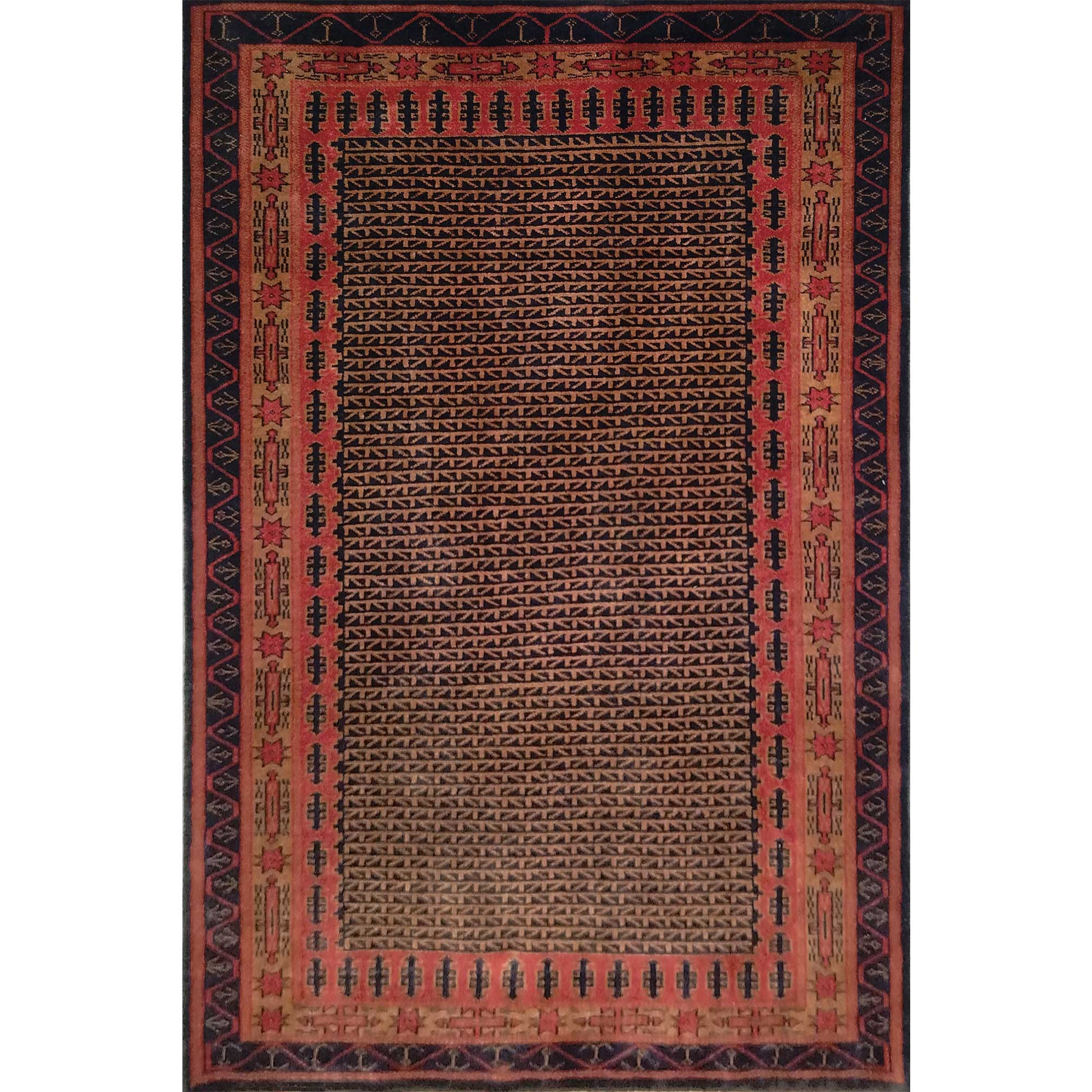 4×6 Ft Handmade Black & Brown Wool Carpet - Which Mark