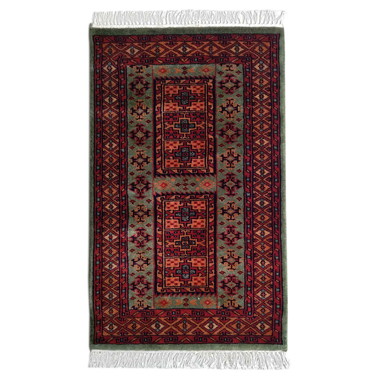 2×3 feet Hand Knotted Green Wool Carpet Dubba - Which Mark