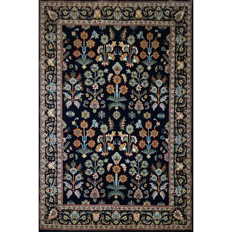 5×7 Feet Handmade Wool Carpet Black Hand Knotted Floral - Which Mark