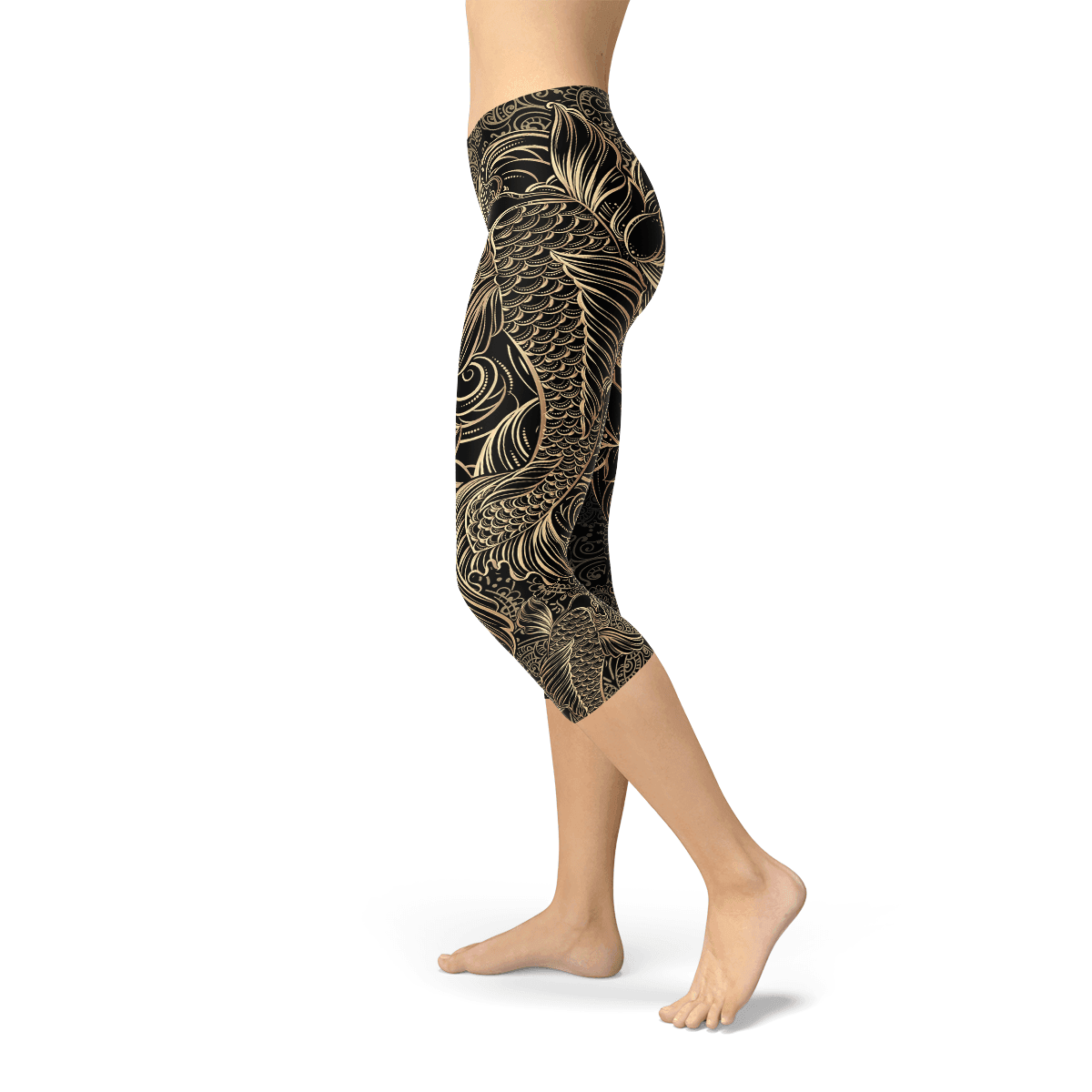 Womens Koi Fish Black Capri Leggings - Which Mark