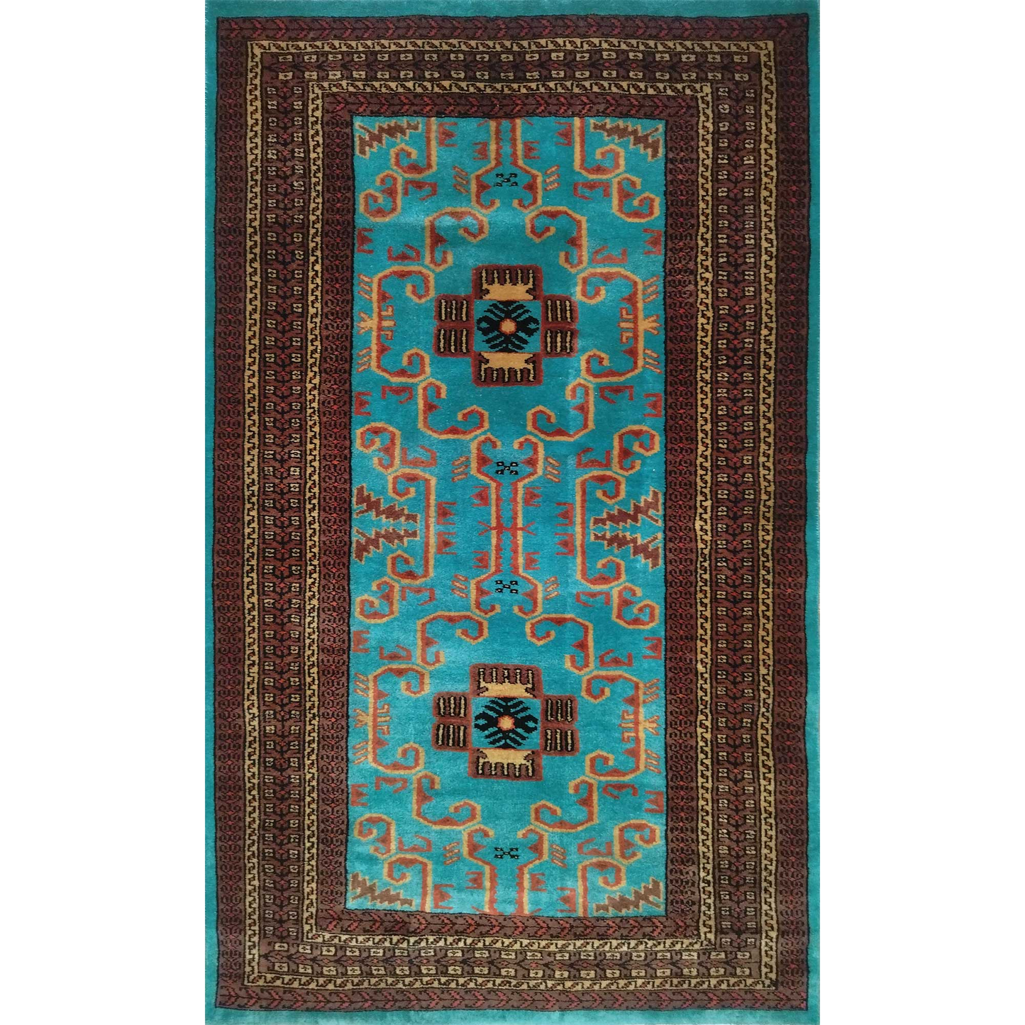 3×5 feet Hand Knotted Wool Carpet Turquoise Palace - Which Mark