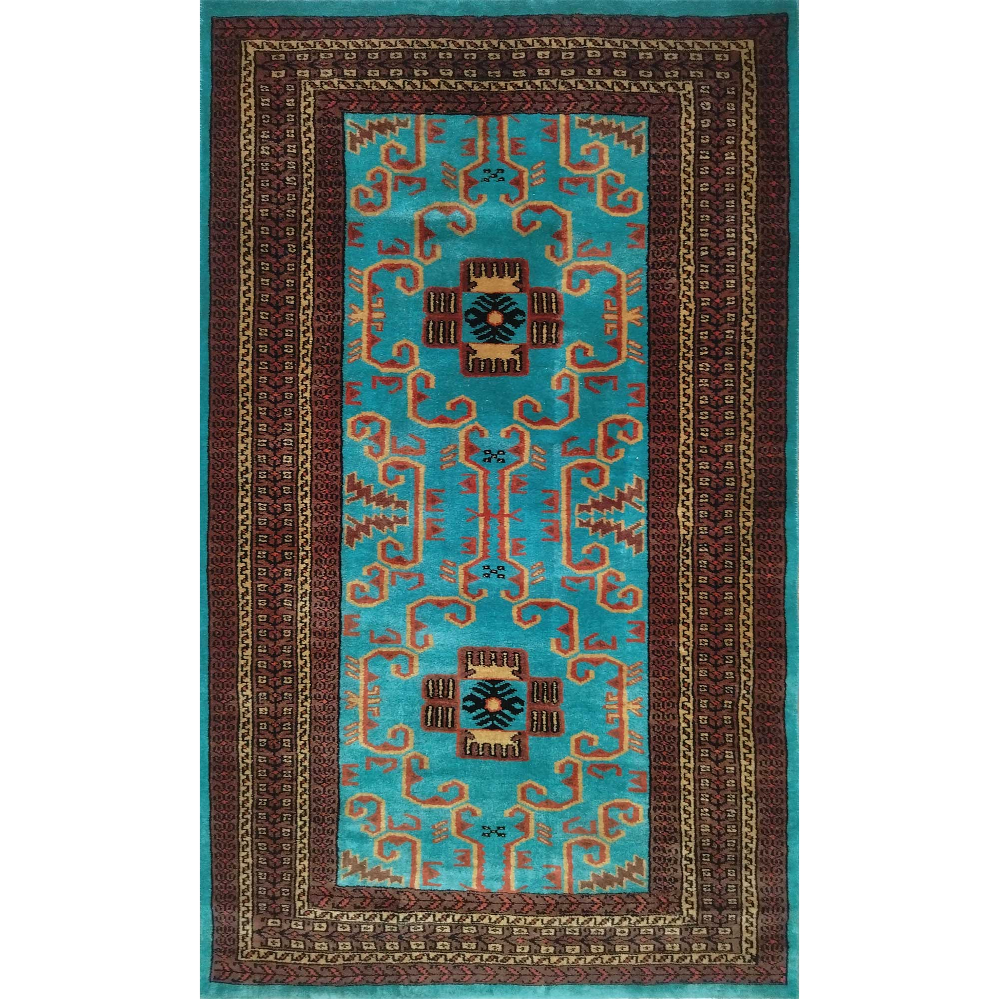 3×5 feet Hand Knotted Wool Carpet Turquoise Palace - Which Mark
