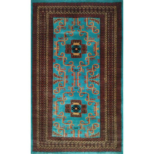 3×5 feet Hand Knotted Wool Carpet Turquoise Palace - Which Mark