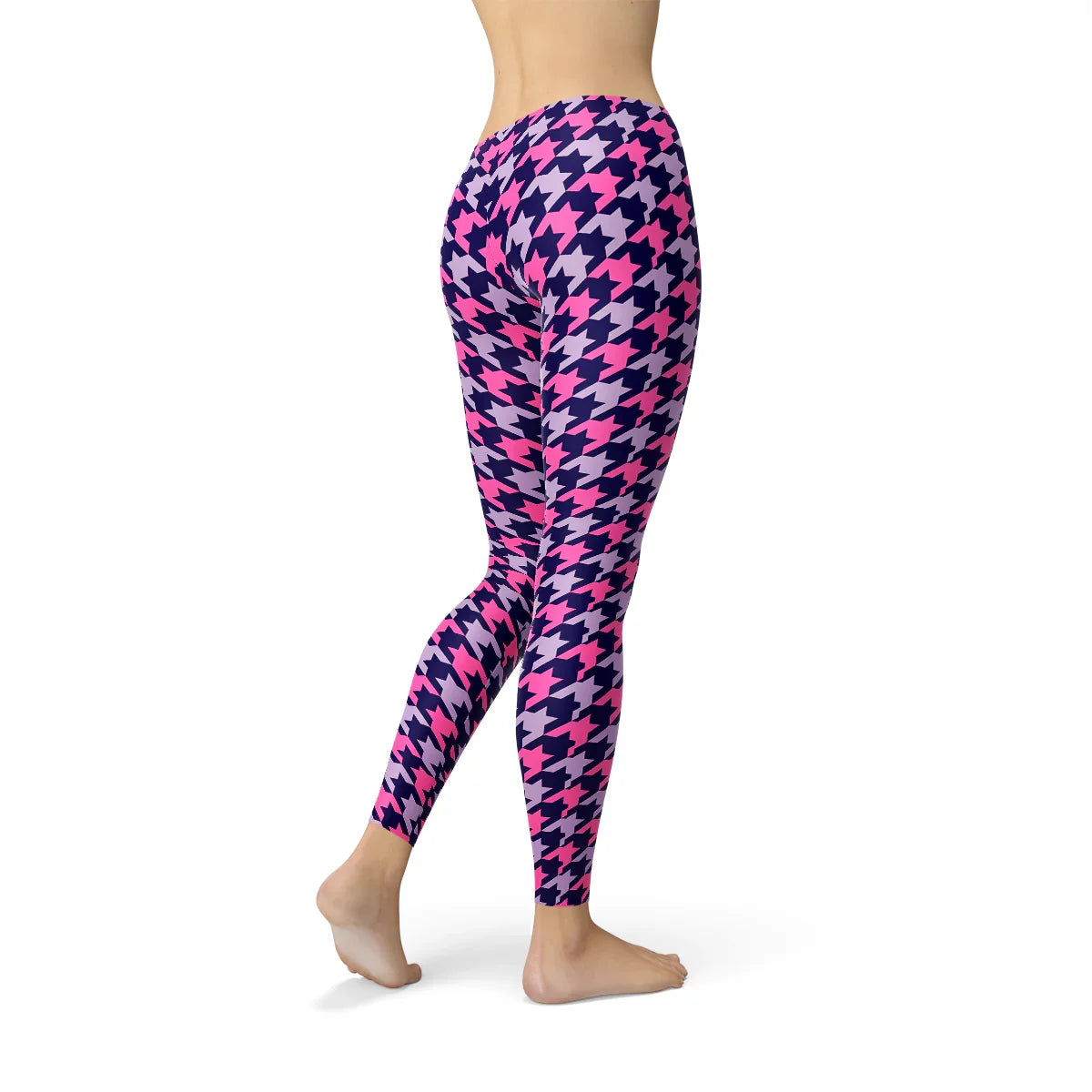 Womens Pink Purple Houndstooth Leggings - Which Mark