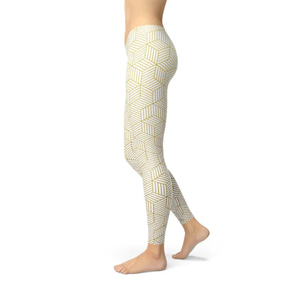 Womens White Leggings w/ Geometric Cubes - Which Mark