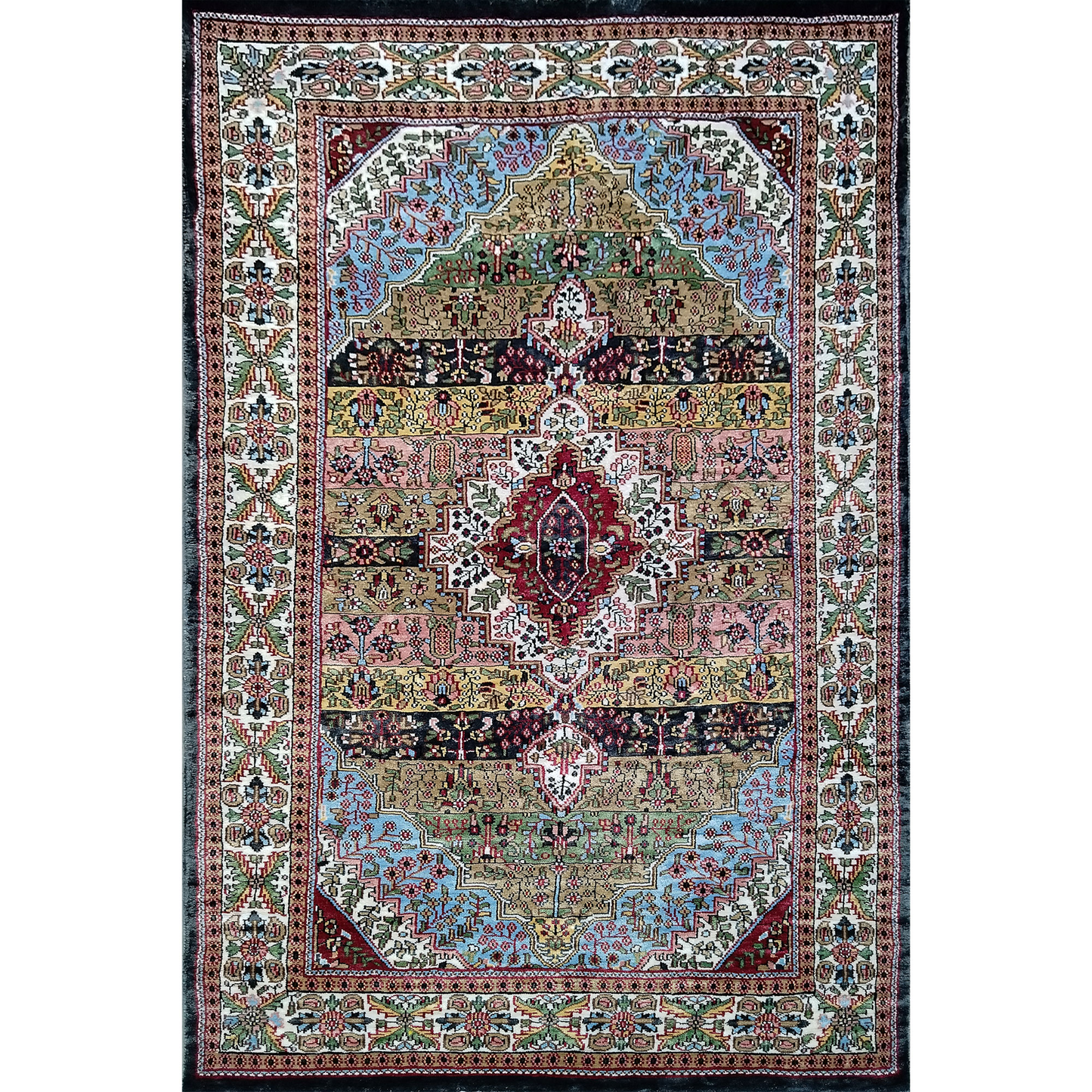 Hand Knotted Art Silk Carpet 4×6 feet Traditional Floral Shiny - Which Mark