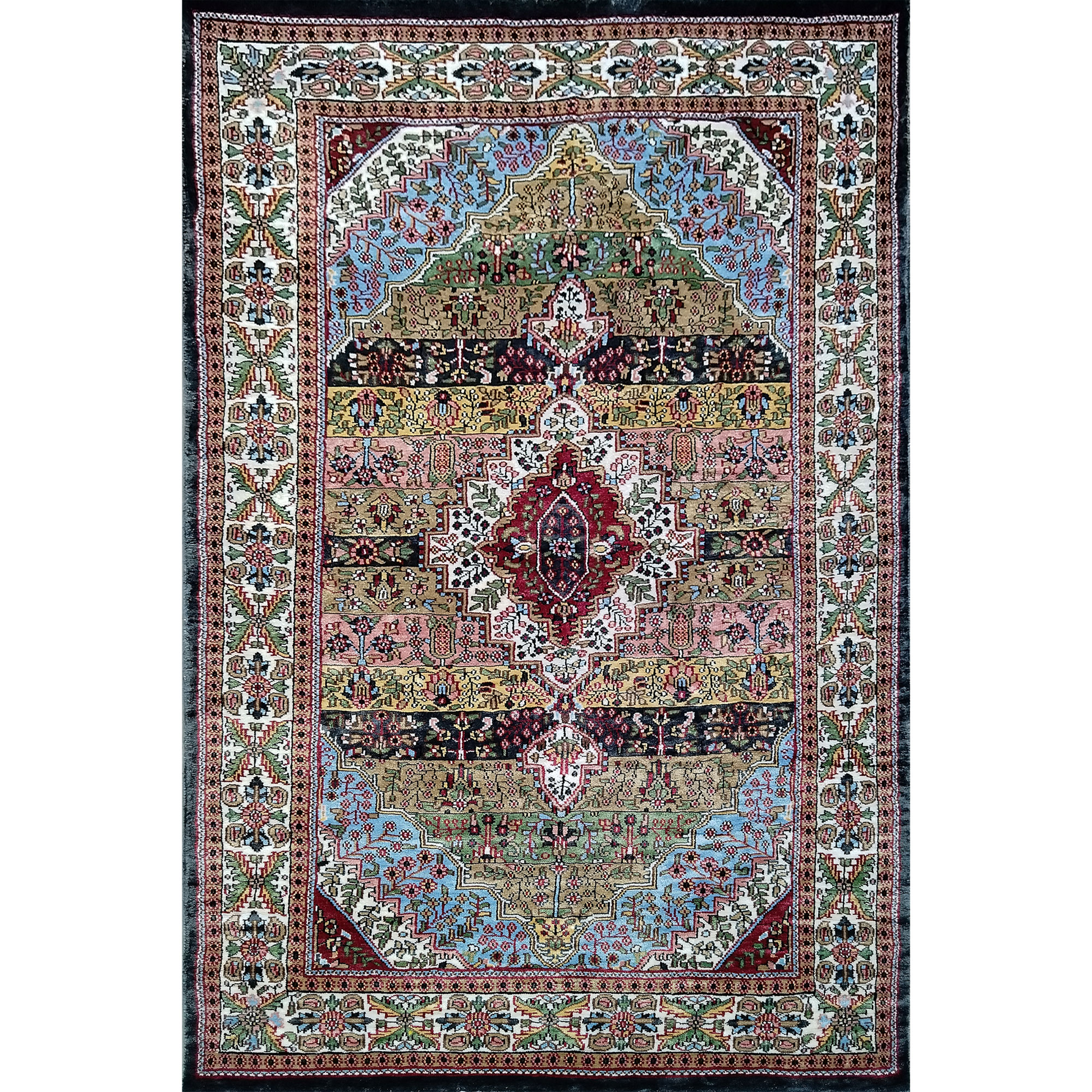 Hand Knotted Art Silk Carpet 4×6 feet Traditional Floral Shiny - Which Mark