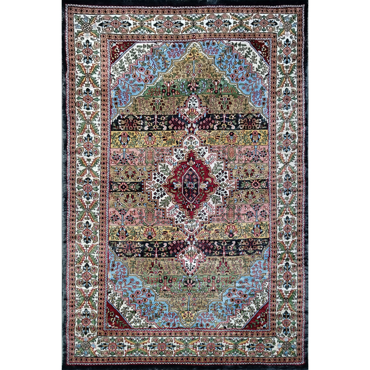Hand Knotted Art Silk Carpet 4×6 feet Traditional Floral Shiny - Which Mark