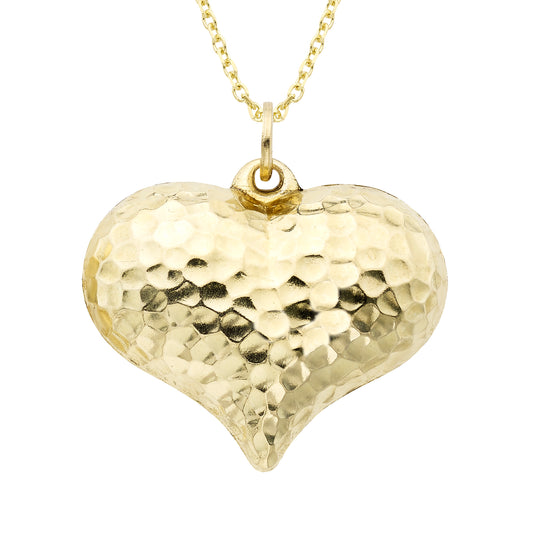 14k Gold Puff Heart Charm and Necklace 18" - Which Mark