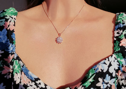 Diamond Sunflower Pendant Necklace 18 Karats Gold Plated - Which Mark