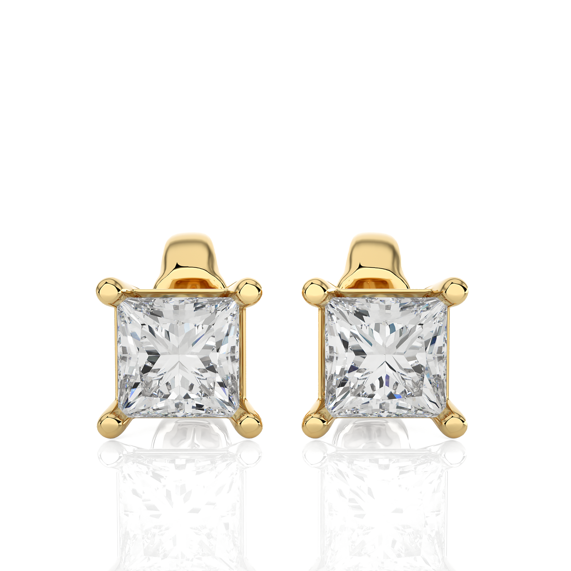 Yellow Gold Moissanite Single Solitaire Princess Earring – WE0074 - Which Mark