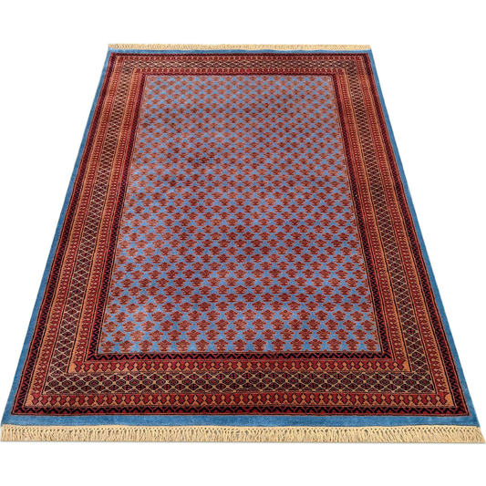 5×7 ft Blue Hand Knotted Wool Carpet - Which Mark