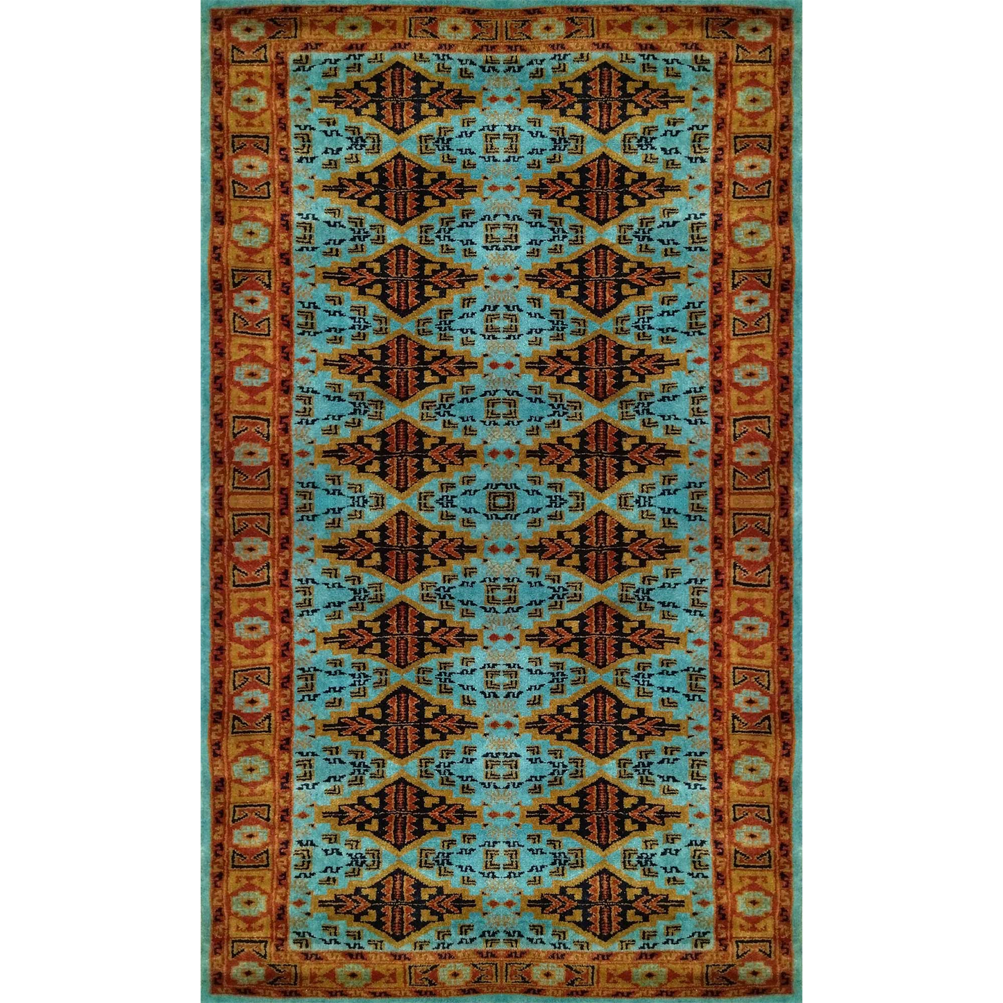 3×5 Ft Hand Knotted Tribal Wool Carpet Turquoise - Which Mark