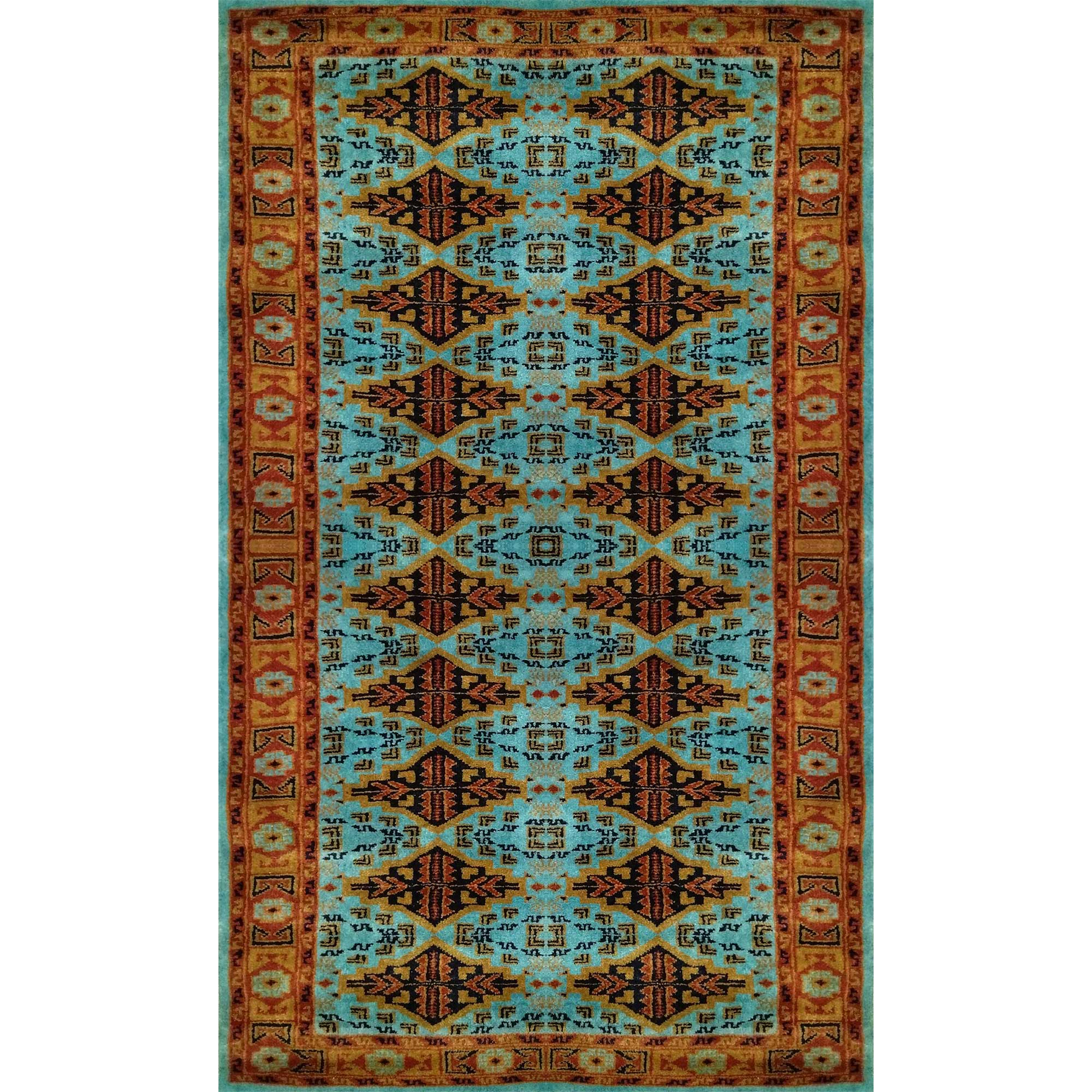 3×5 Ft Hand Knotted Tribal Wool Carpet Turquoise - Which Mark
