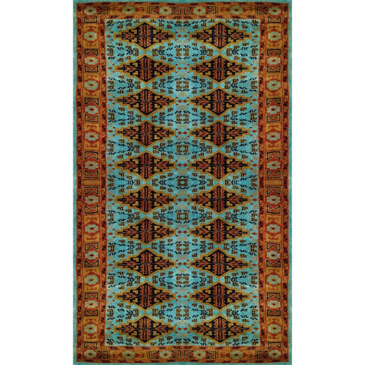 3×5 Ft Hand Knotted Tribal Wool Carpet Turquoise - Which Mark