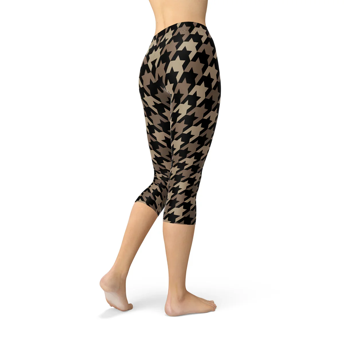 Womens Beige Brown Houndstooth Capri Leggings - Which Mark