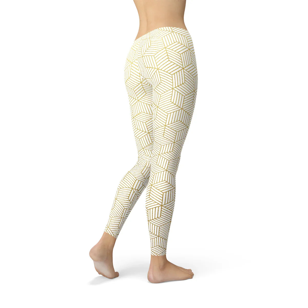Womens White Leggings w/ Geometric Cubes - Which Mark