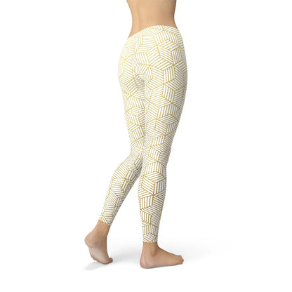 Womens White Leggings w/ Geometric Cubes - Which Mark