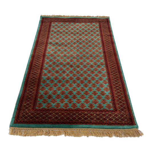 3×5 Feet Hand Knotted Lichi Wool Carpet Turquoise - Which Mark