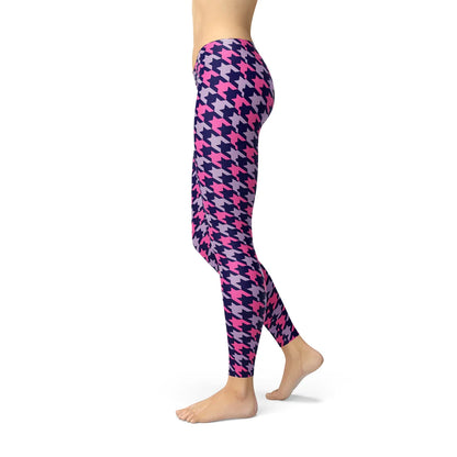 Womens Pink Purple Houndstooth Leggings - Which Mark
