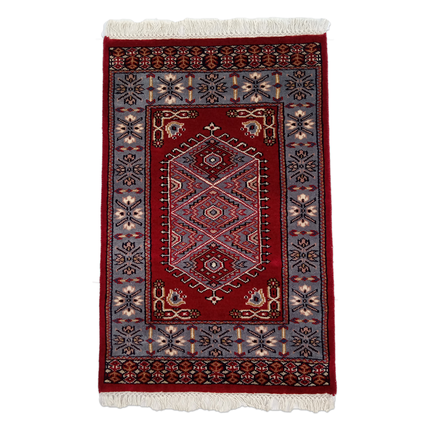 2×3 feet Hand Knotted Woolen Carpet Red Prince Bukhara - Which Mark
