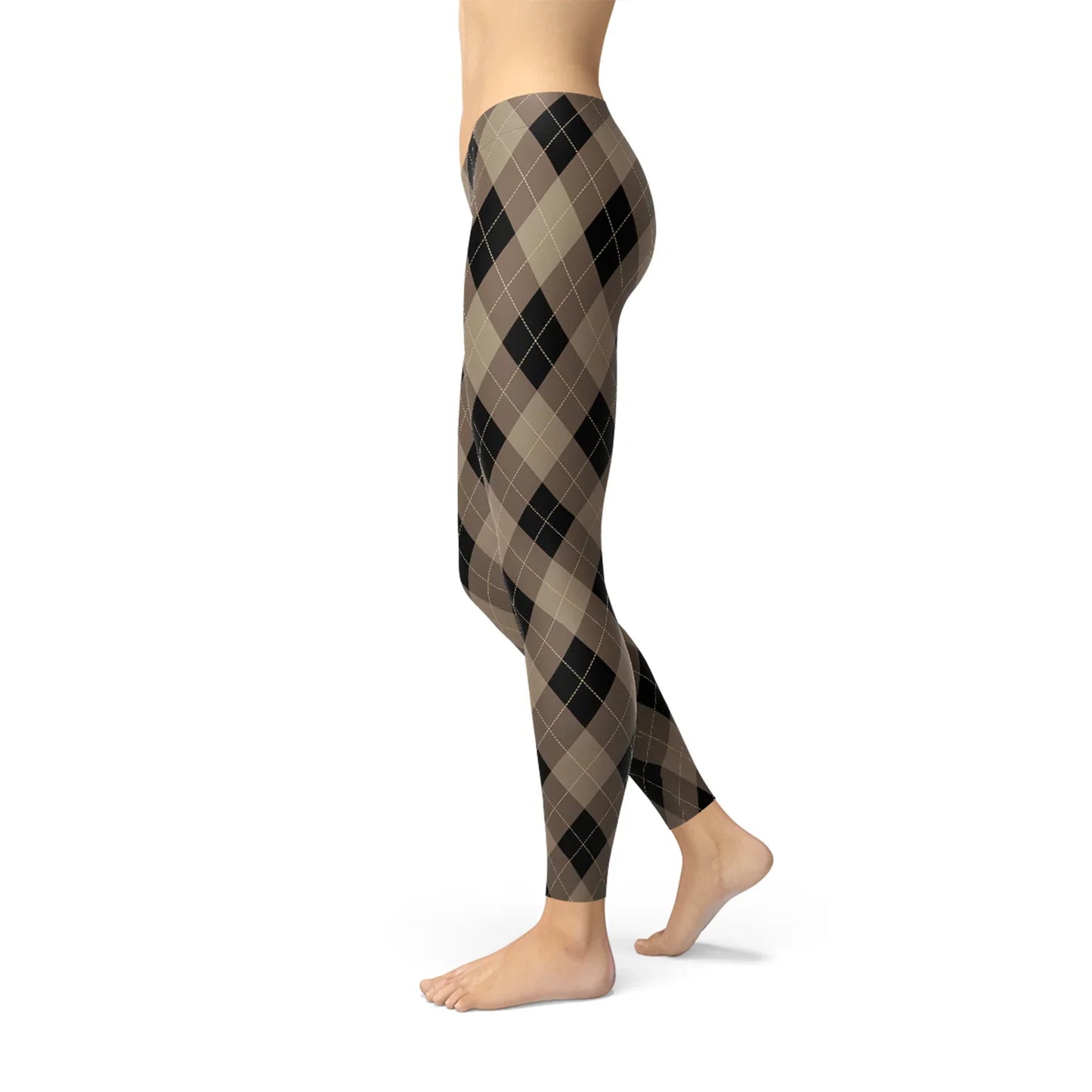 Womens Beige Brown Argyle Leggings - Which Mark