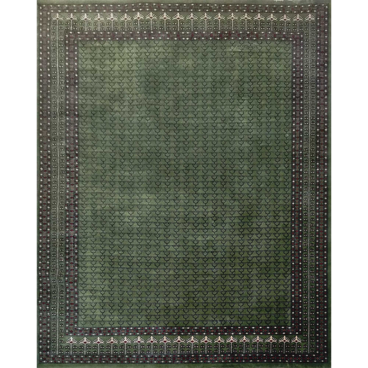 8×10 ft Green Hand Knotted Wool Carpet - Which Mark