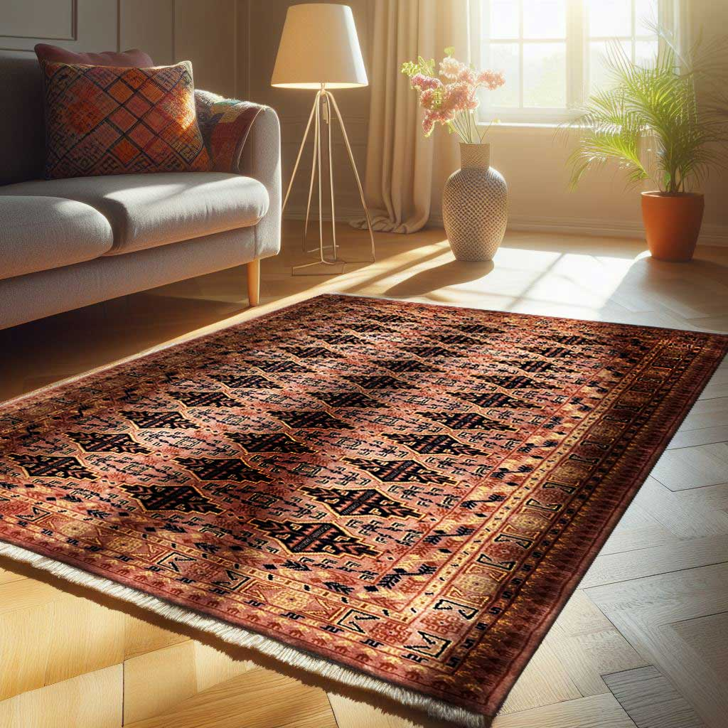 5×7 Feet Peach Hand Knotted Wool Carpet Bukhara - Which Mark