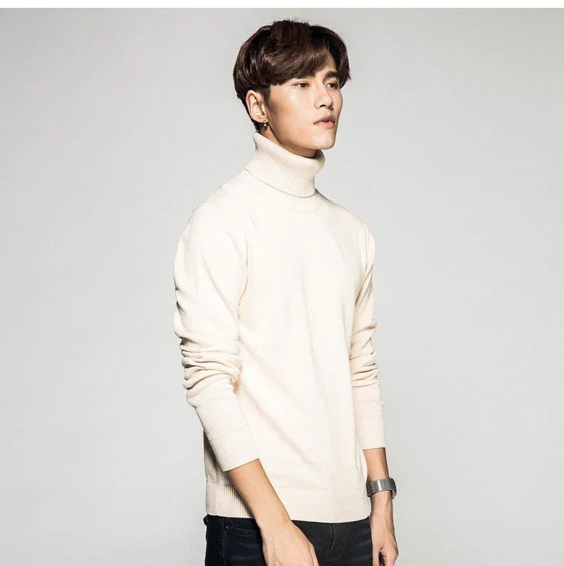 Solid Color Long Sleeve Turtleneck Pullover Men's Base Sweater - Which Mark