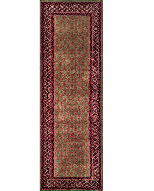 2×6 ft Green Hand Knotted Wool Carpet - Which Mark