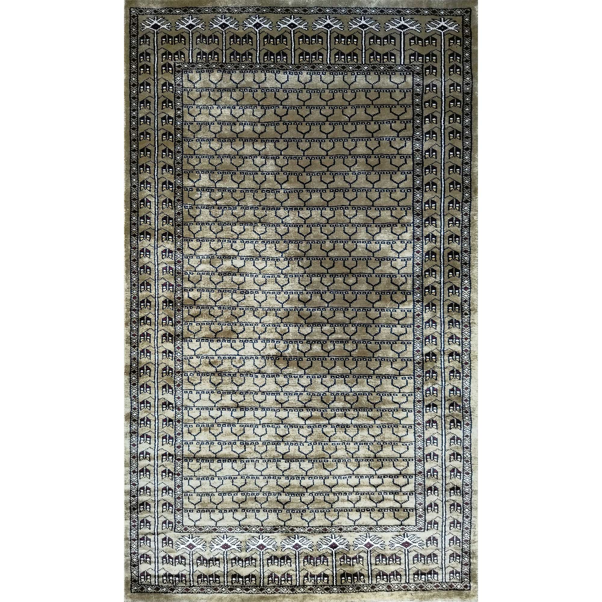 3×5 feet Hand Knotted Art Silk Carpet Olive Parda - Which Mark