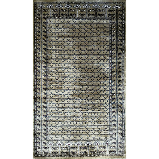 3×5 feet Hand Knotted Art Silk Carpet Olive Parda - Which Mark