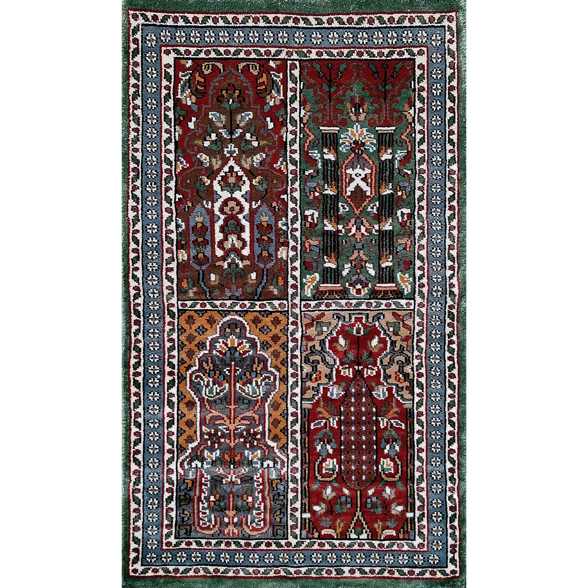 2×3 Feet Handmade Hamadan Silk Carpet Green - Which Mark