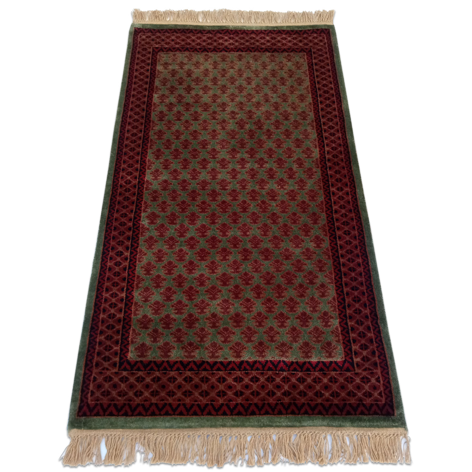 3×5 Feet Green Hand Knotted Lichi Wool Carpet - Which Mark