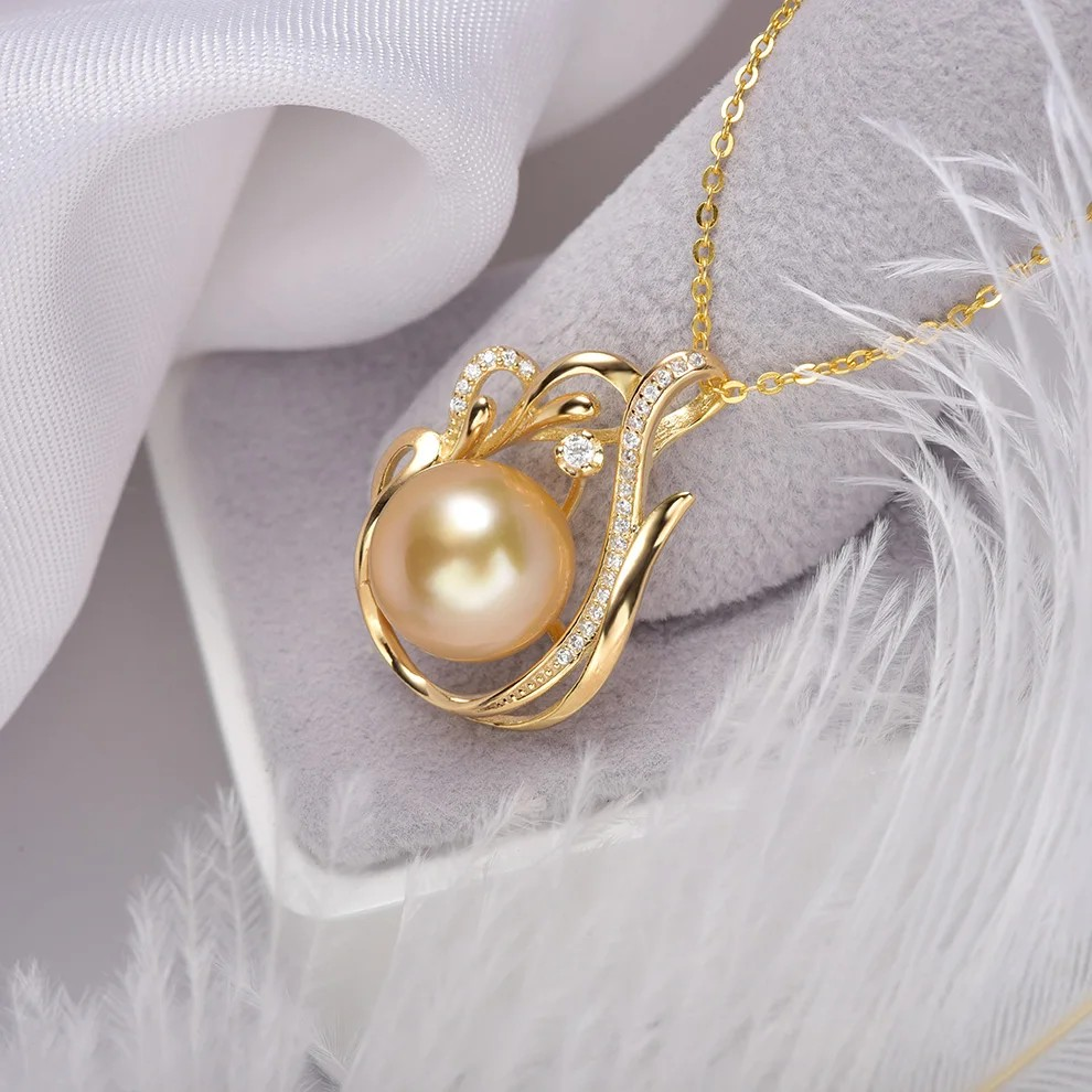 11-12mm 925 Silver Saltwater Gold Pearl Pendant - Which Mark
