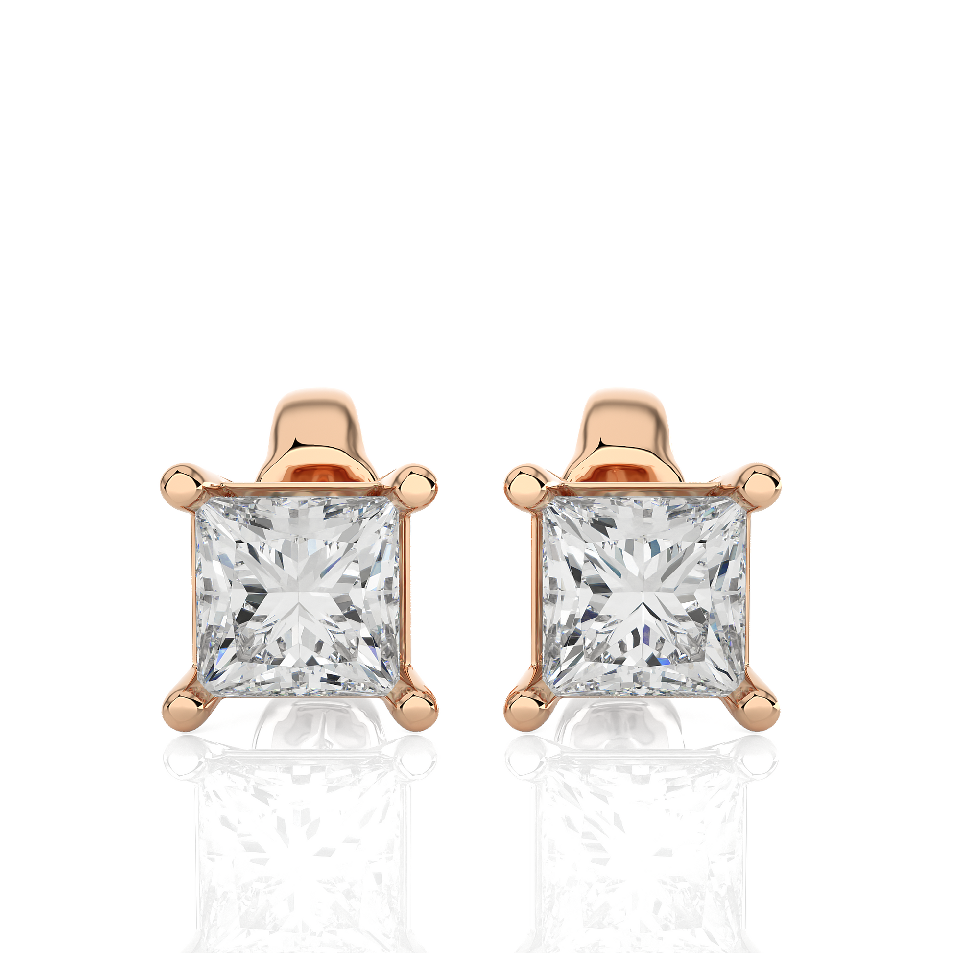 Rose Gold Moissanite Single Solitaire Princess Earring – WE0074 - Which Mark