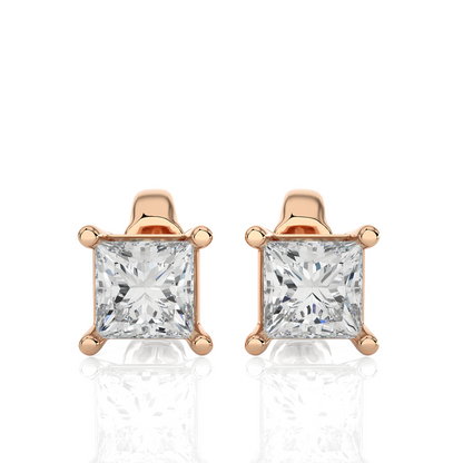 Rose Gold Moissanite Single Solitaire Princess Earring – WE0074 - Which Mark