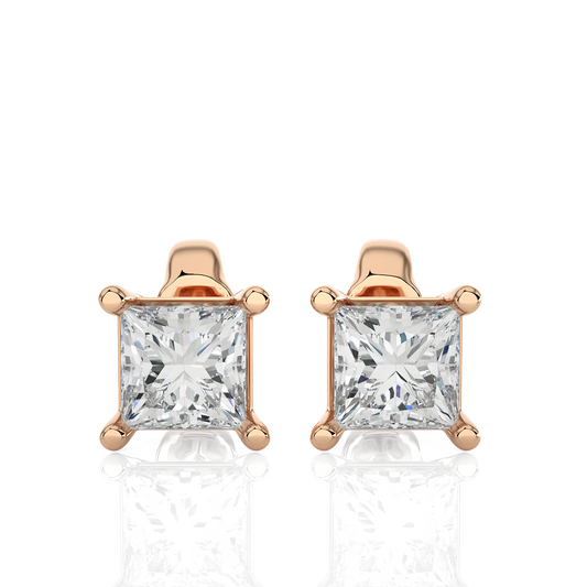 Rose Gold Moissanite Single Solitaire Princess Earring – WE0074 - Which Mark