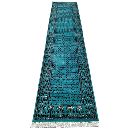2.5×10 Feet Hand Knotted Turquoise Wool Carpet - Which Mark