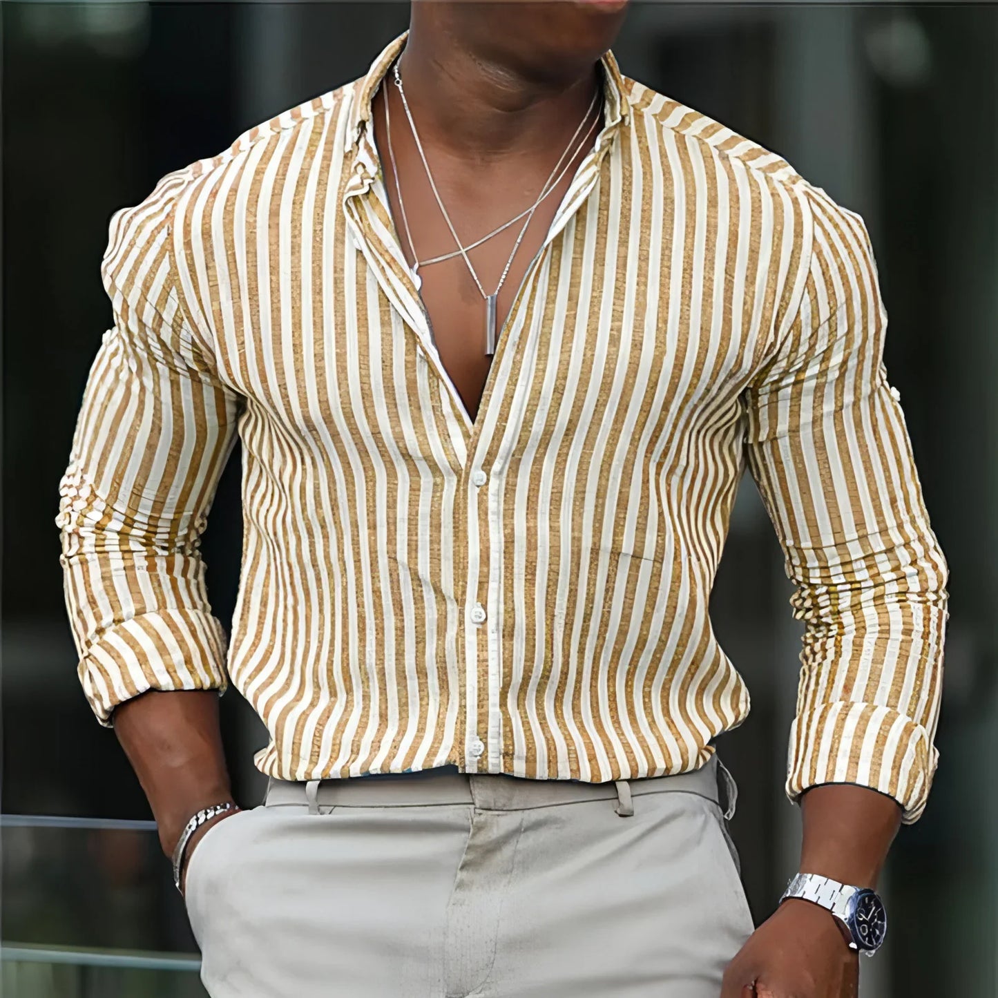 Men's Long Sleeve Lapel Plaid DressShirt - Which Mark