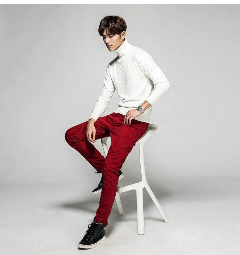 Solid Color Long Sleeve Turtleneck Pullover Men's Base Sweater - Which Mark