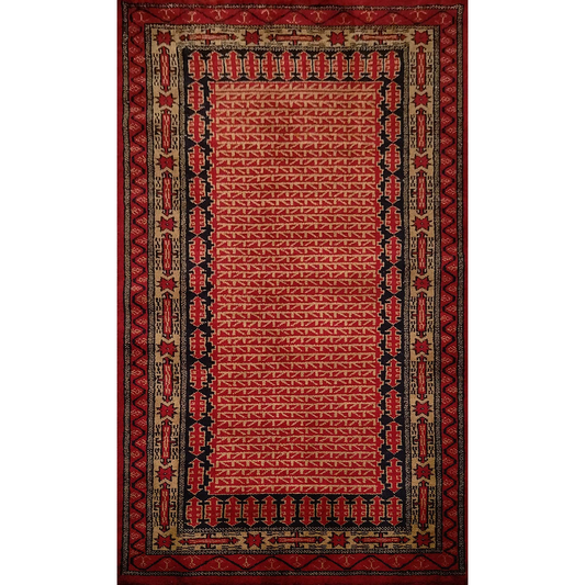 3×5 feet Hand Knotted Tribal Wool Carpet Red - Which Mark