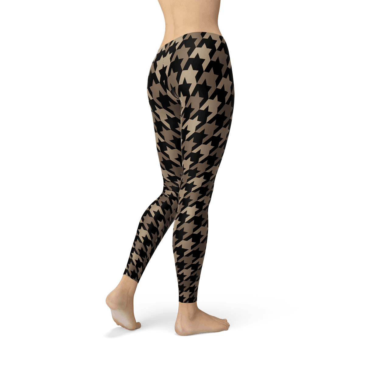 Womens Beige Brown Houndstooth Leggings - Which Mark