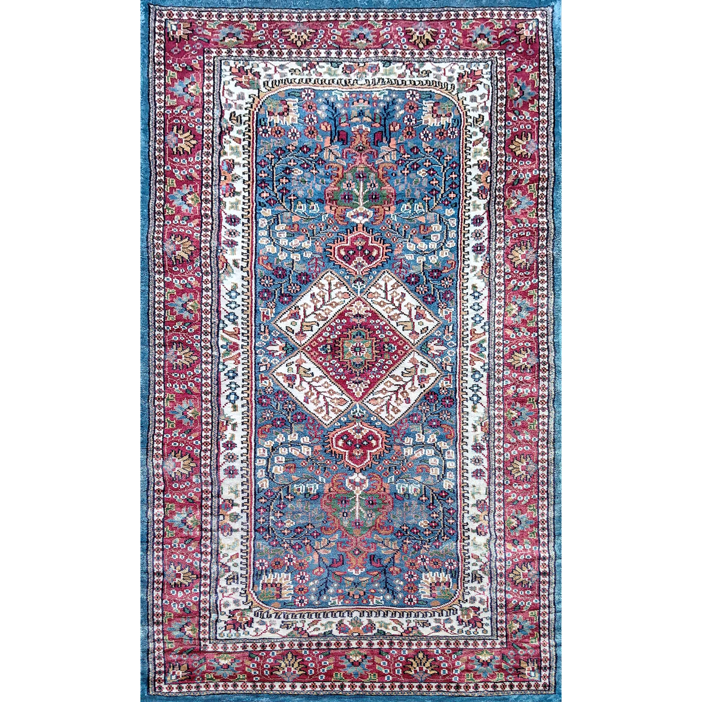 3×5 Feet Hand Knotted Art Silk Carpet (Blue) - Which Mark
