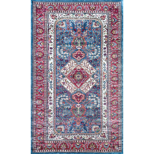3×5 Feet Hand Knotted Art Silk Carpet (Blue) - Which Mark