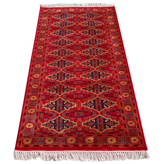 3×5 Feet Hand Knotted Bukhara Wool Carpet Red - Which Mark