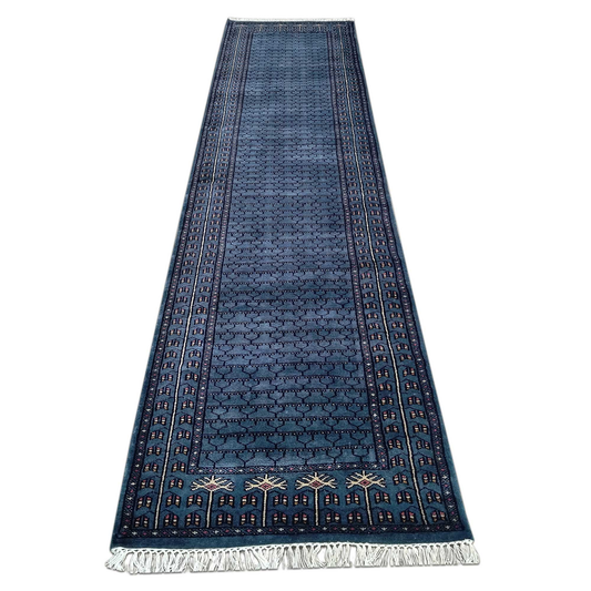 2.5×10 Feet Hand Knotted Blue Wool Carpet - Which Mark