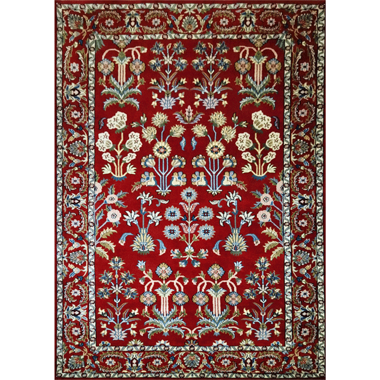 5ft×7ft Red Hand Knotted Floral Carpet Wool - Which Mark